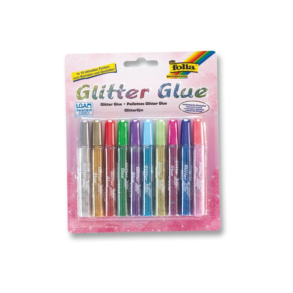 Folia Kreativset Glitzerkleber - 10 Tuben à 9,5 g