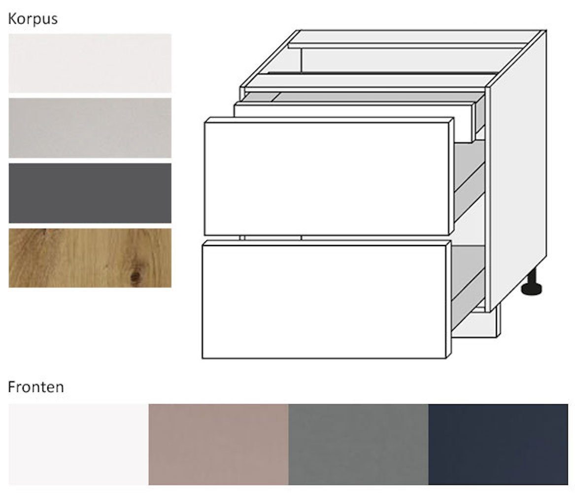 Feldmann-Wohnen Unterschrank Bonn BO-D2A/80/1A Küchenschrank Vollauszug 80cm Farbe wählbar weiß / rosé kupfer matt