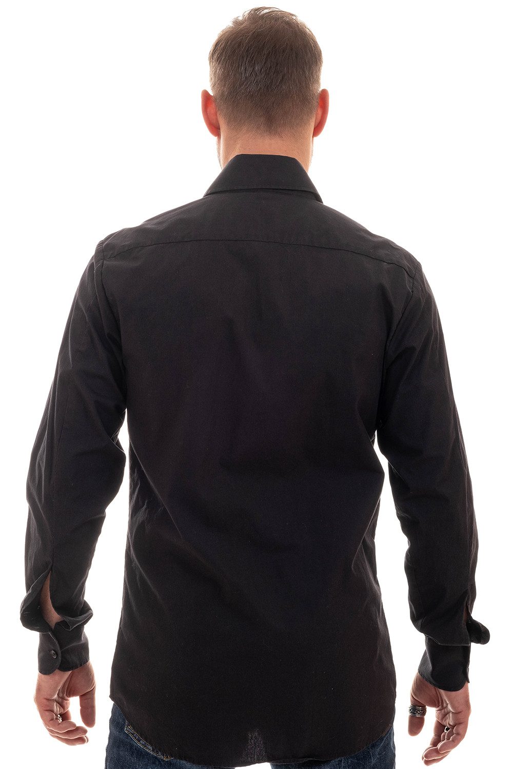 Comycom Langarmhemd Herren 70er mit Dackelohrkragen in schwarz