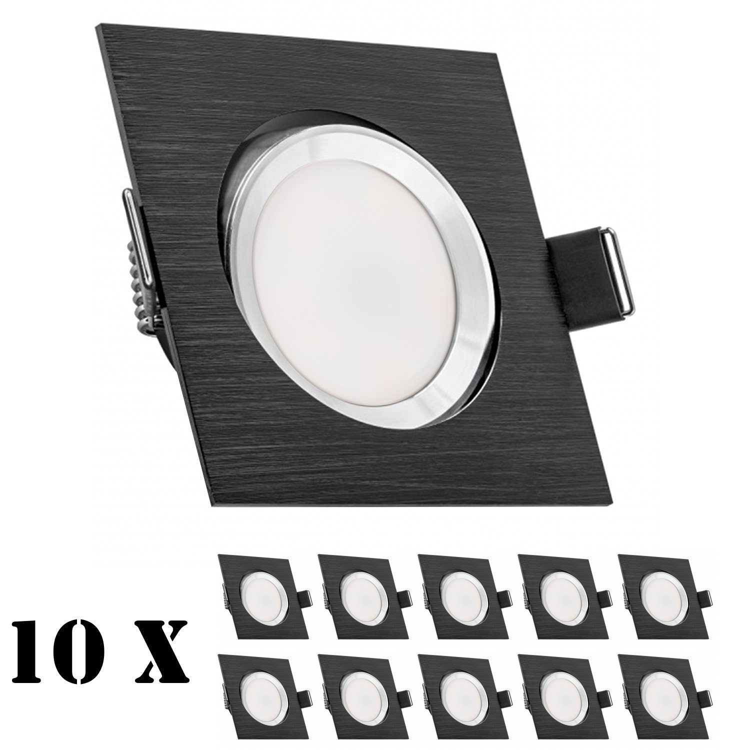 LEDANDO LED Einbaustrahler Set LED 5W 10er Einbaustrahler in Leuchtmittel mit schwarz flach extra
