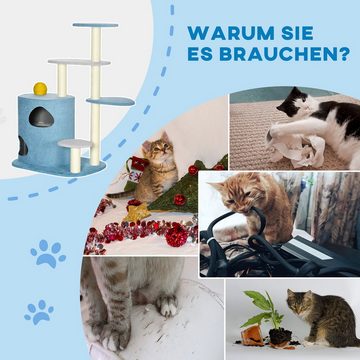 PawHut Kratzbaum mit Kratztonne inkl. Kratzball für Katzen, BxTxH: 87x60x122 cm