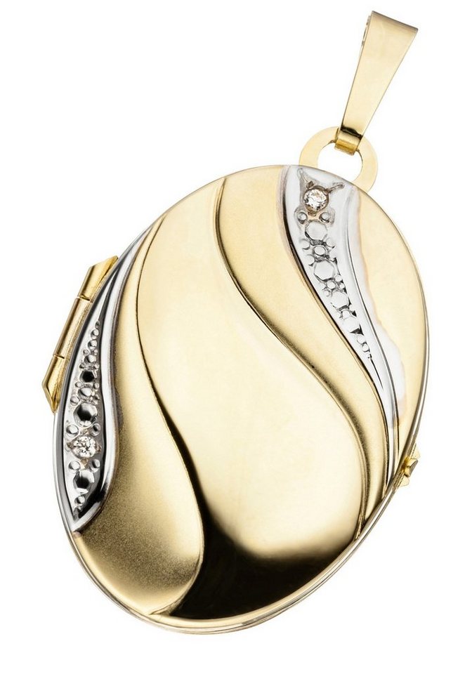 JOBO Medallionanhänger Anhänger Medaillon oval, 333 Gold bicolor mit  Zirkonia, Höhe ca. 31,1 mm, Breite ca. 21,6 mm, Tiefe ca. 6,2 mm
