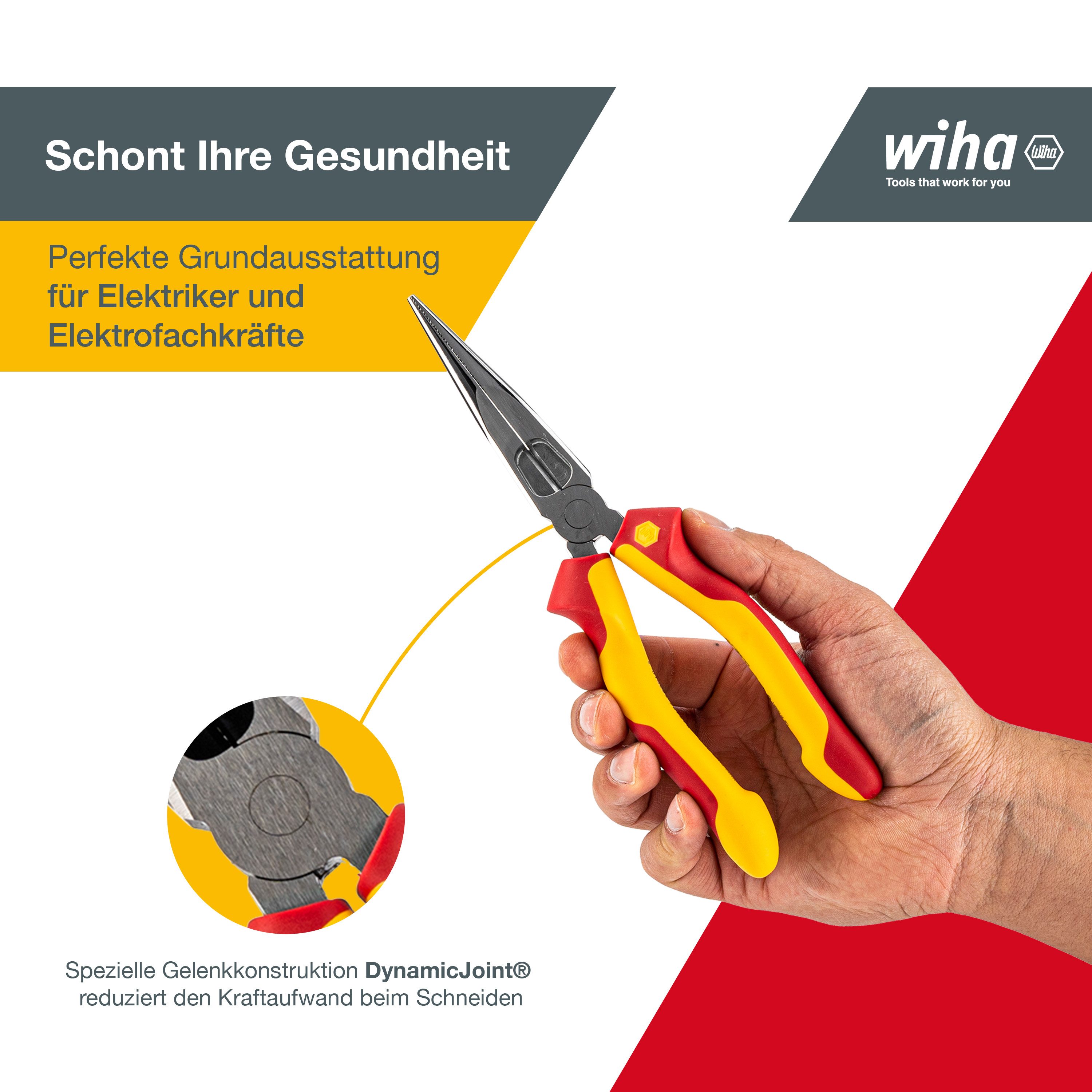Wiha Flachrundzange Professional electric (26727), 200 mm, mit Schneide, gerade Form, Zange für Elektriker, VDE geprüft