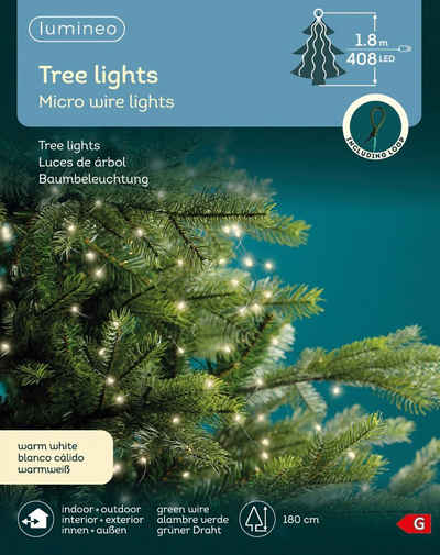 Lumineo LED-Lichterkette Lumineo Lichterkette Tree Lights 408 LED 1,8 m warm weiß, grüner Draht, 12 Lichtstränge, Indoor/Outdoor, 180 cm
