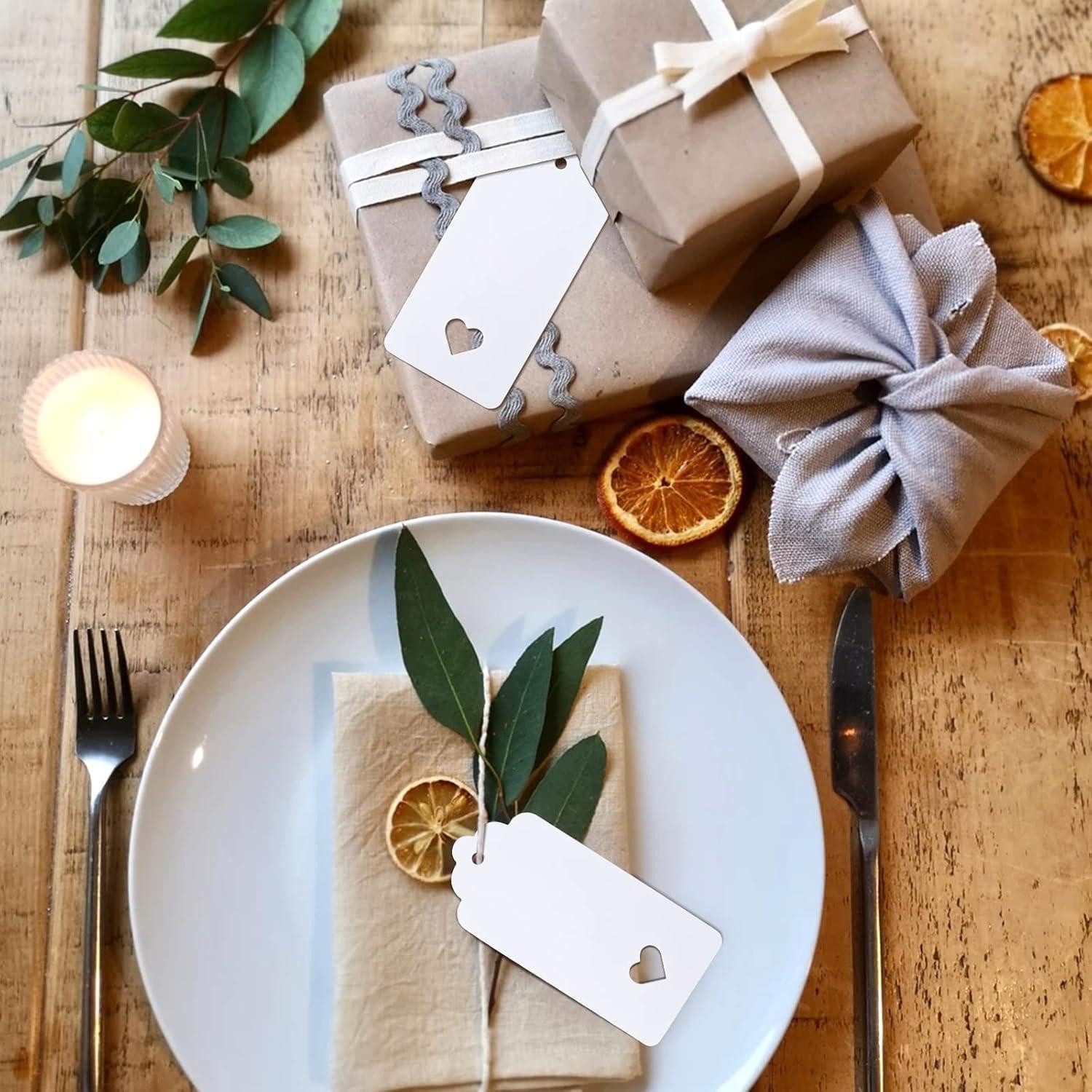LuxusKollektion Packpapier Geschenkanhänger Kraftpapier Juteschnur Hochzeit Taufe Weiß 50 Stück – Bild 4 von 5