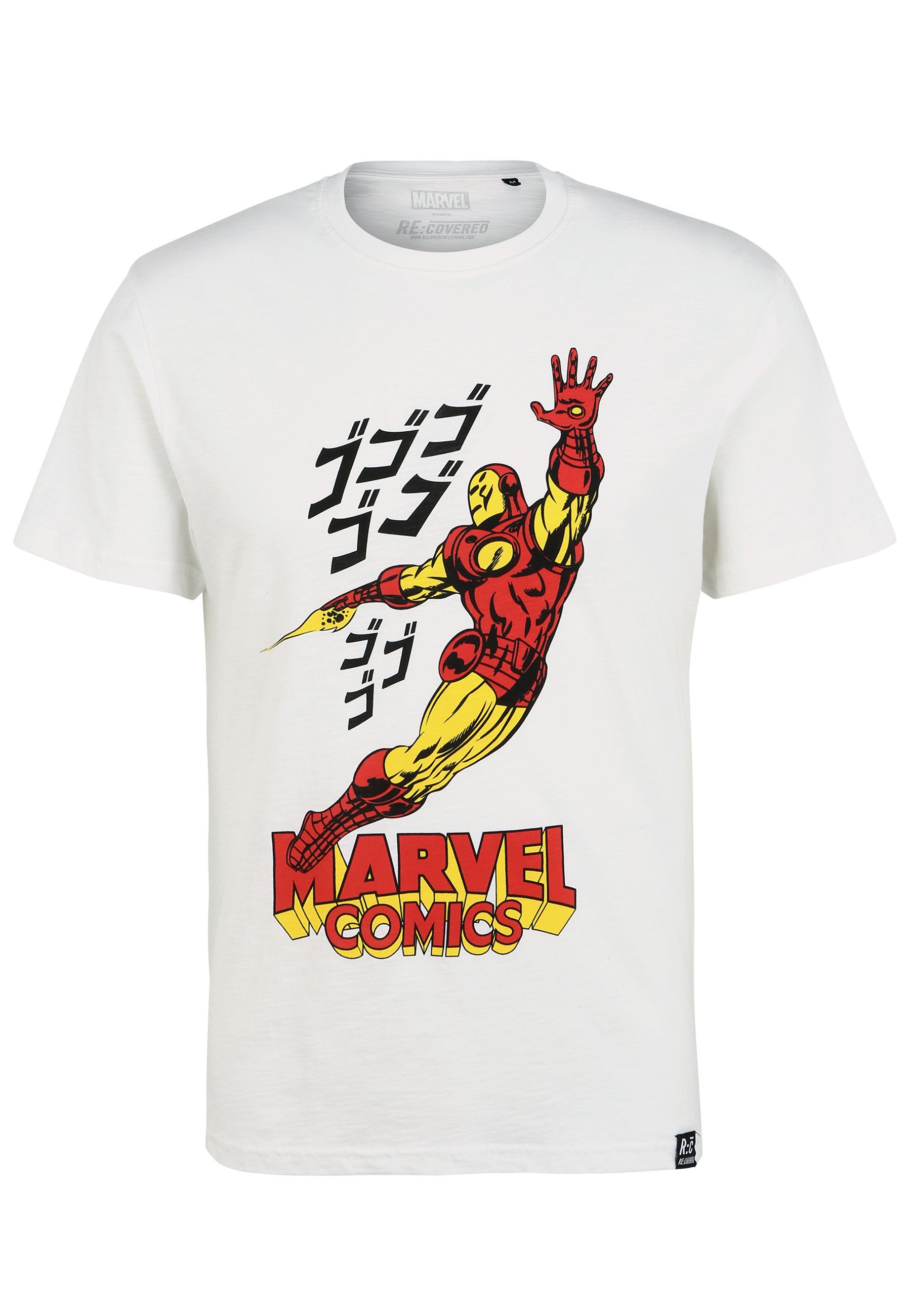 Iron Weiß Marvel Man T-Shirt Comics GOTS zertifizierte Recovered Japan Bio-Baumwolle