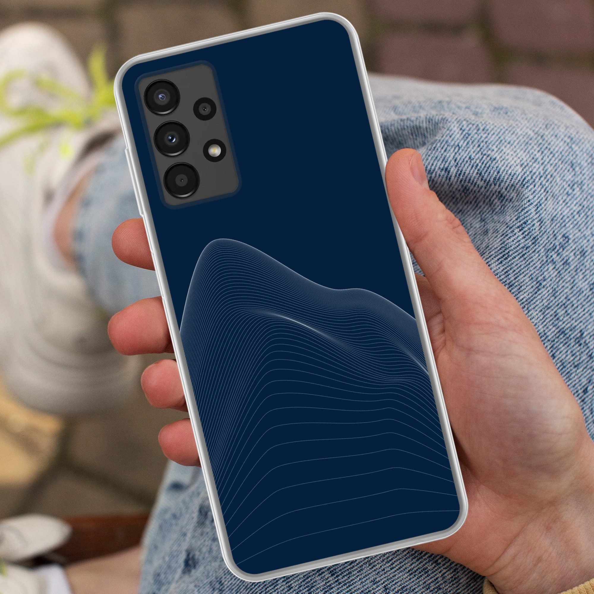 MuchoWow Handyhülle für Samsung Galaxy A13 4G Linien - Abstrakt - Blau - Weiß, Smartphone-Bumper, Print, Handy Schutzhülle Dünn