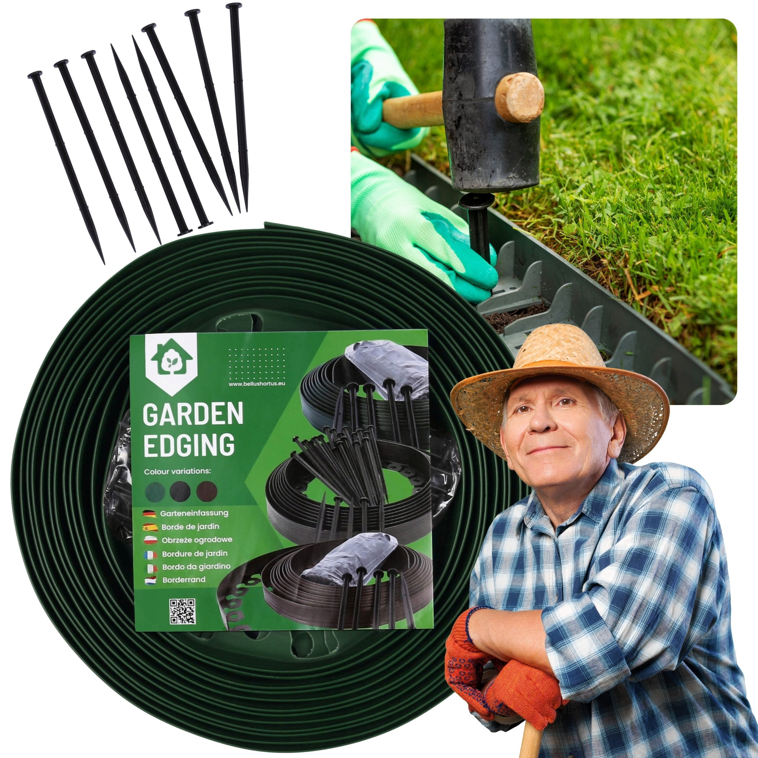 Rasenkante Flexible Rasenkante,Beeteinfassung,Beetumrandung, grün + Erdanker