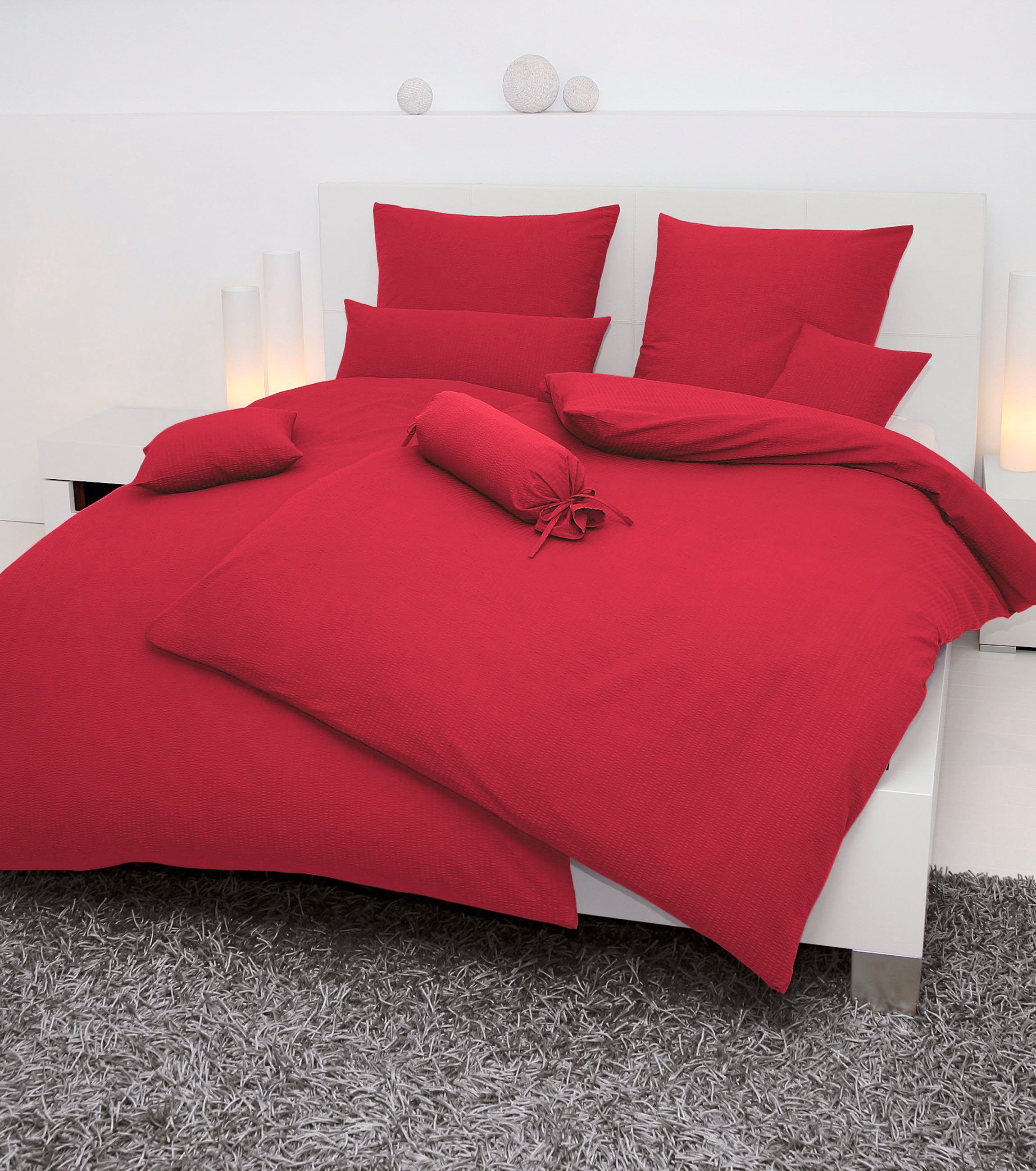 Janine Bettwäsche PIANO 0125 31, Seersucker 100% Baumwolle, uni, bügelfrei, Soft-Seersucker, 2 teilig, Markenreißverschluss, feinfädige Qualität, gekämmte Mako-Garne