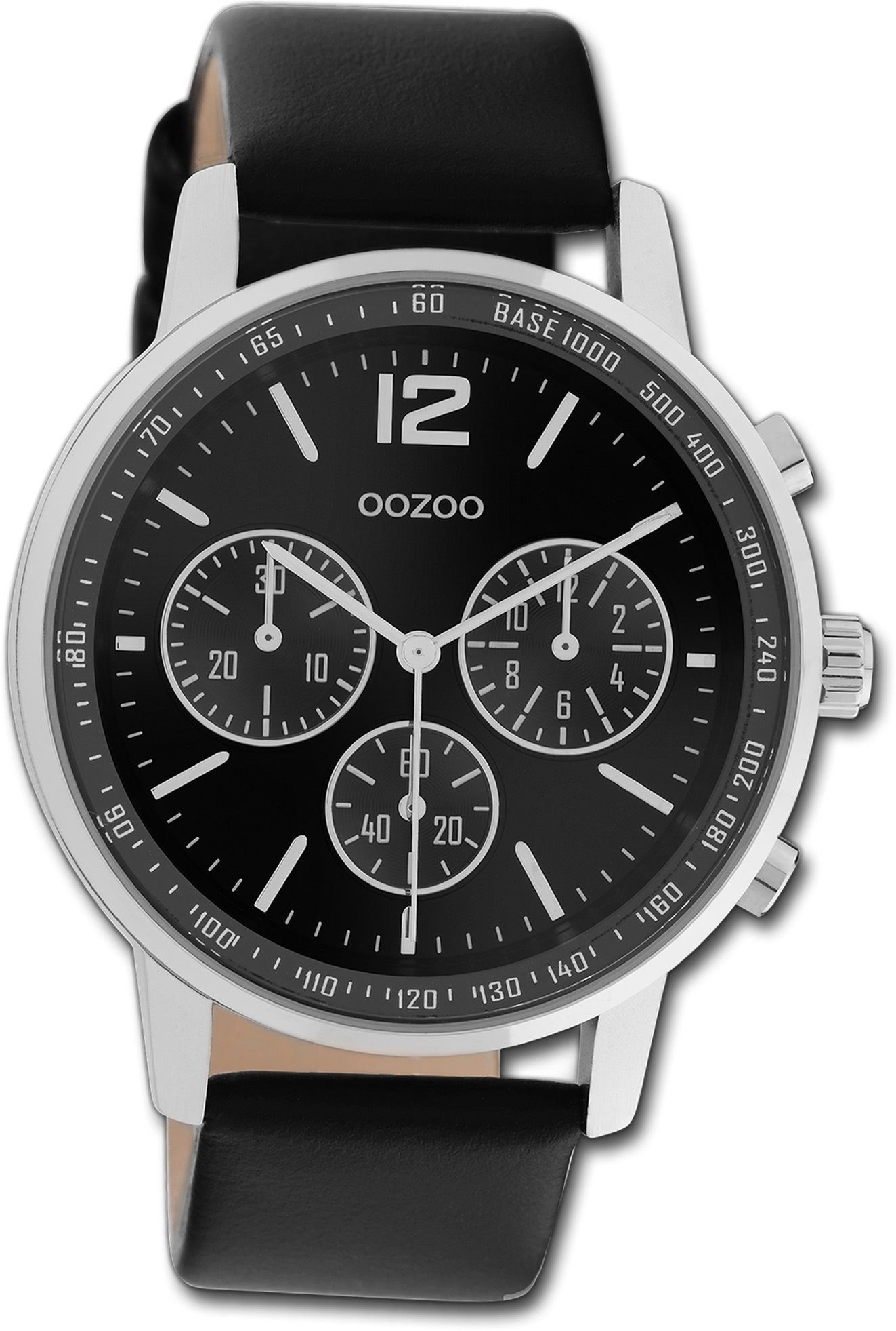 Quarzuhr Lederarmband (ca. Herren Timepieces, rundes Gehäuse, schwarz, Oozoo groß 42mm) Armbanduhr OOZOO Herrenuhr