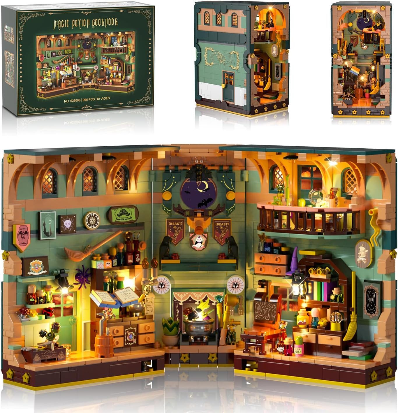 INSOON Magisches Zaubertrank Book Nook Haus Bauspielzeugset mit LED (NEU & OV Spielbausteine