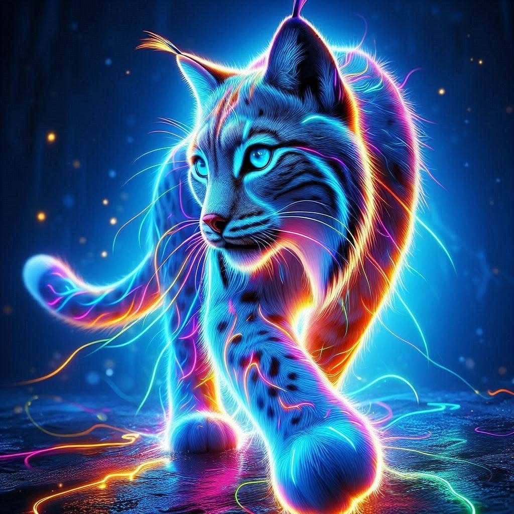 Rötting Design Malen nach Zahlen BASTELIDEE 5d Diamond Painting Set Motiv neonstrahlende Katze (Komplett-Set), Diamond Painting Vollbild, Vollständiges Zubehörpaket