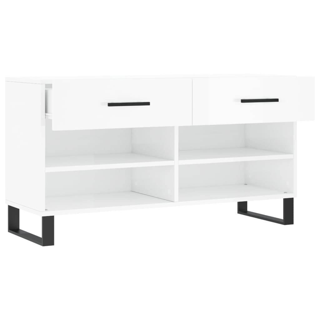 furnicato Schuhbank 102 x 35 x 55 cm Hochglanz-Weiß mit Stauraum und (1-St), Stabile Sitzbank mit 2 Schubladen, 4 Fächern für den Eingangsbereich