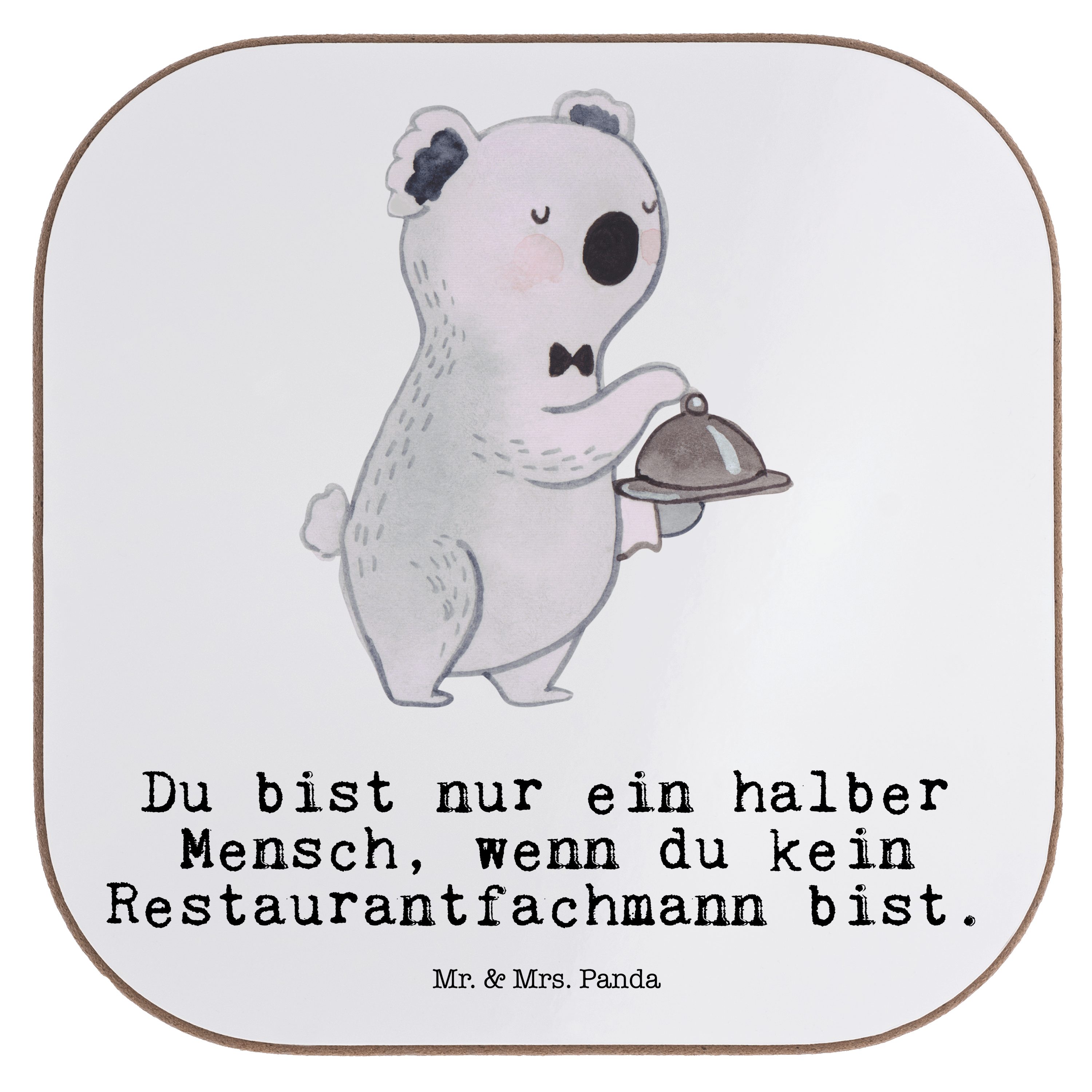 Mr. & Mrs. Panda Weiß - 1-tlg. - Untersetzer Restaurantfachmann Kellner, Herz G, Getränkeuntersetzer Geschenk, mit