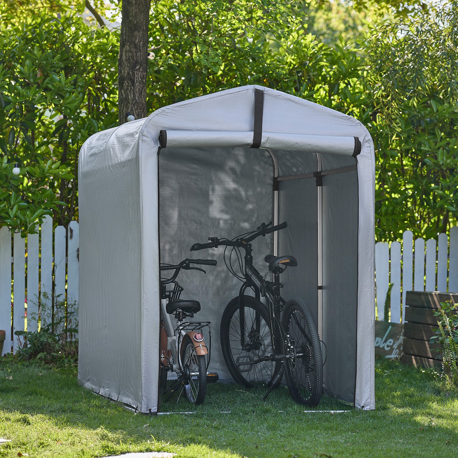 SoBuy Gartenhaus KLS11, Foliengerätehaus Gerätehaus Fahrradgarage UV-Schutz Regenschutz, Geräteschuppen, Terrasse Motorrad Garage, inklusive Fundamentrahmen