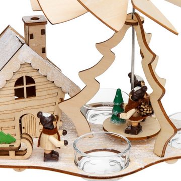 SIKORA Weihnachtspyramide P30-2 Holz Teelicht Weihnachtspyramide mit Räucherhaus Motiv Schlitten