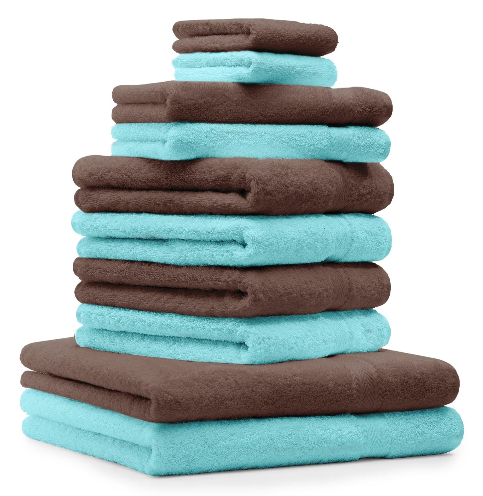 & 100 Handtuch Baumwolle, % Farbe Nussbraun Betz 10-TLG. Set Handtuch-Set Premium Türkis, (10-tlg)