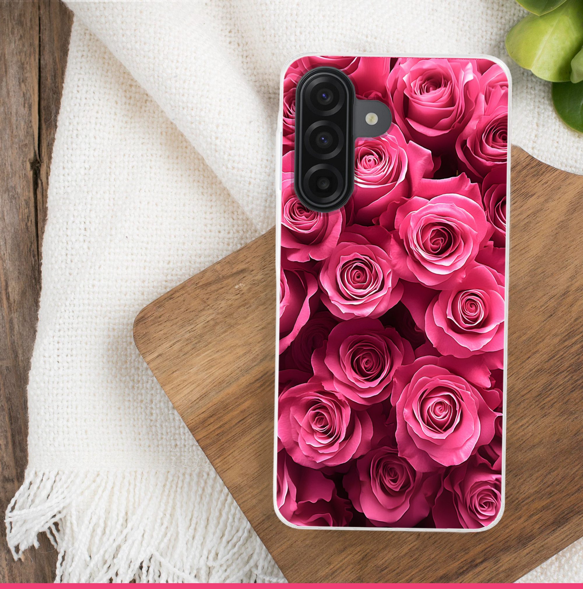 MuchoWow Handyhülle für Samsung Galaxy A17 Rosen - Rosa - Blume, Smartphone-Bumper, Print, Handy Schutzhülle Dünn