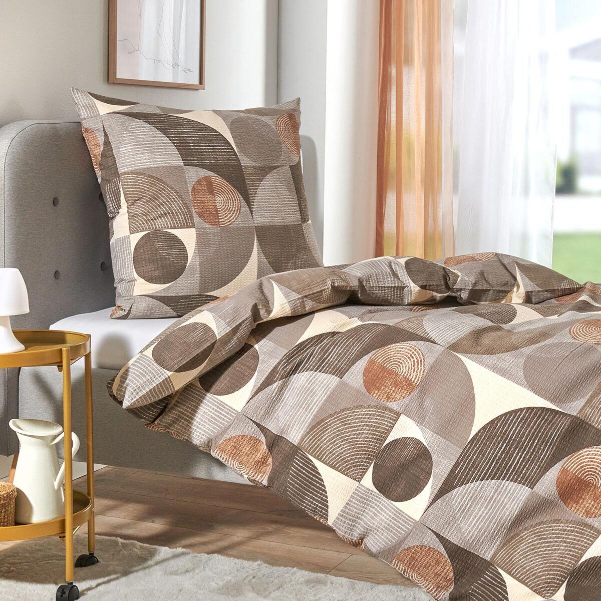 TRAUMSCHLAF Bettwäsche Parma beige, Seersucker, 2 teilig, Design Mustermix