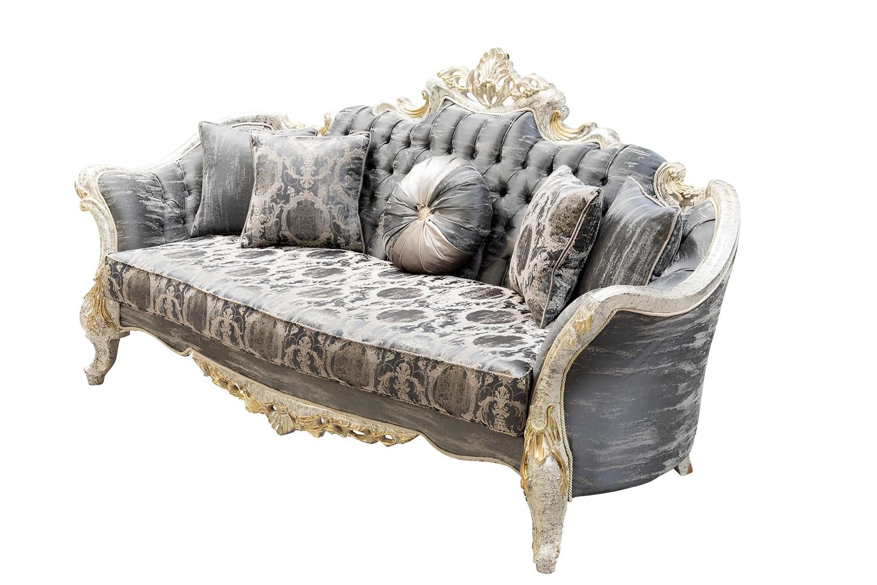 Xlmoebel 3-Sitzer Barock Sofa Grau Wohnzimmer Klassisch Design Couch Textil, 3-Sitzer 1 Teile, Made in Europa