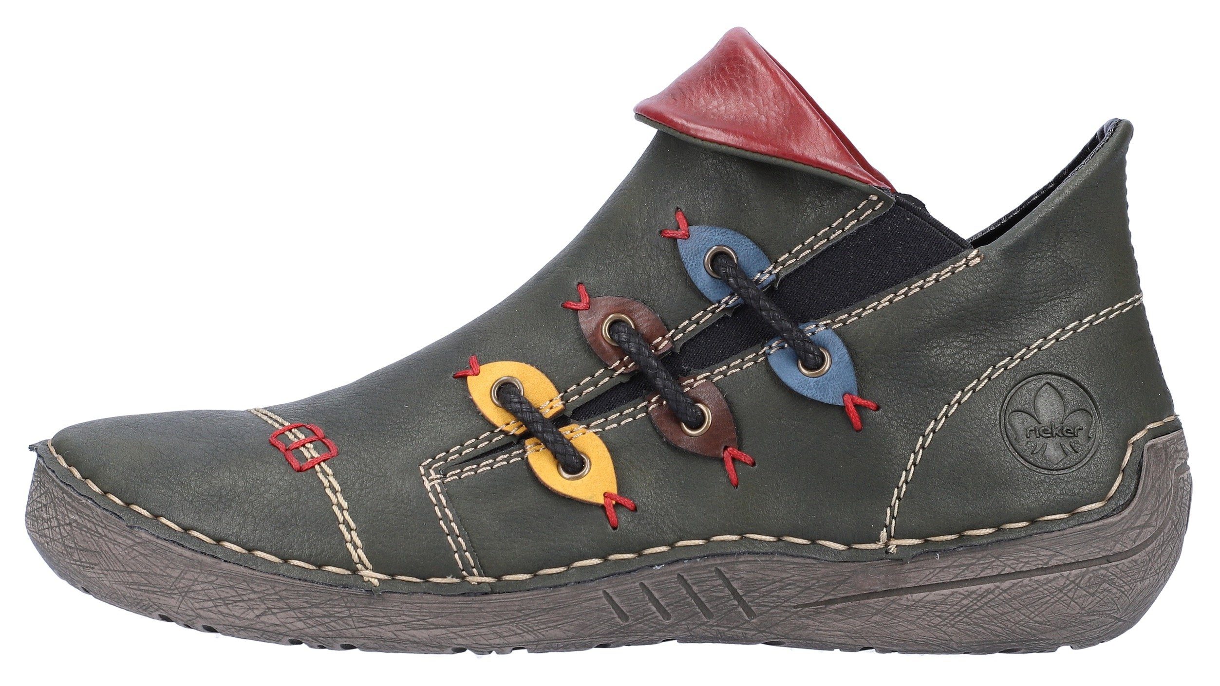Rieker Stiefelette Schlupfboots, Slipper mit bunten Applikationen seitlich