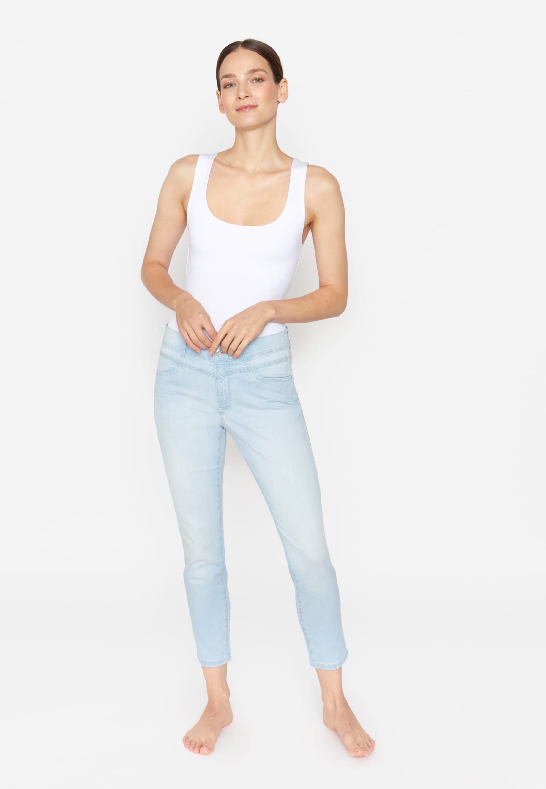 Modern Ornella 7/8-Jeans 4-Pocket-Jeans mit Label-Applikationen ANGELS hellblau
