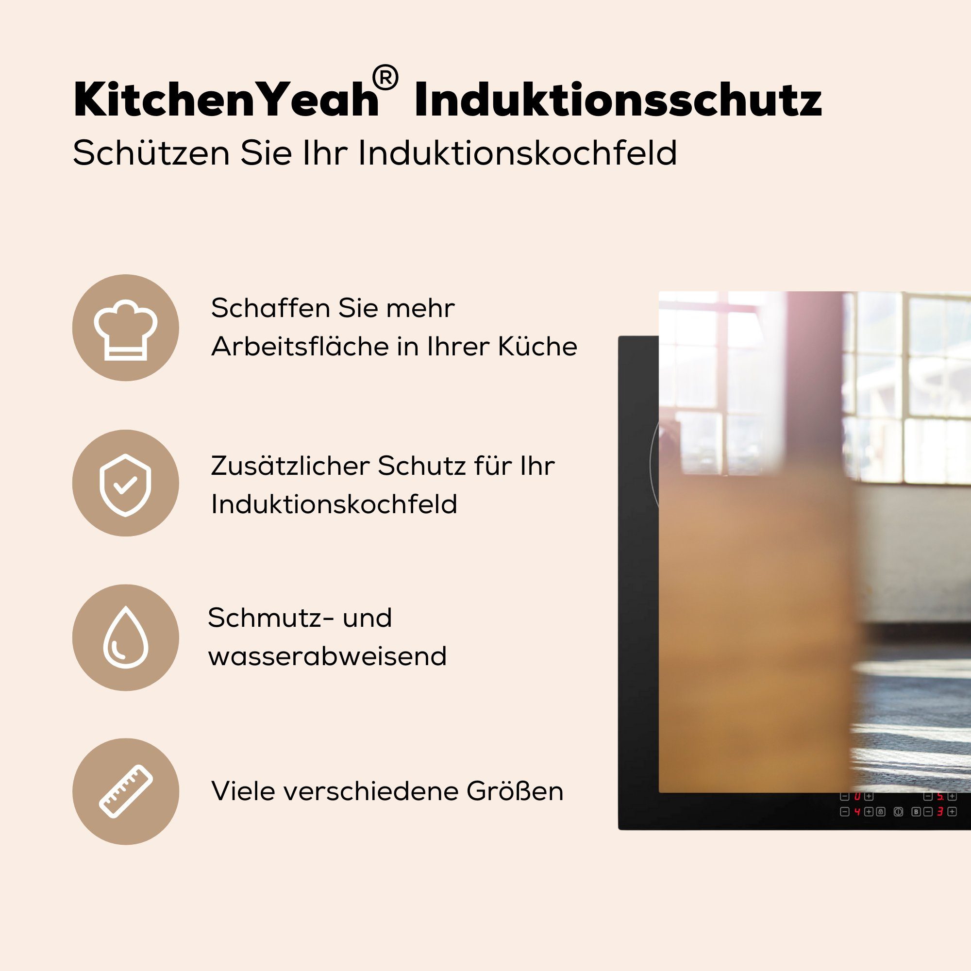 Ceranfeldabdeckung im tlg), für eine Fitnessstudio, Vinyl, hebt Herdblende-/Abdeckplatte (1 örtlichen küche, Kettlebell Schutz 81x52 Induktionskochfeld MuchoWow Sportlehrer die Ein cm,