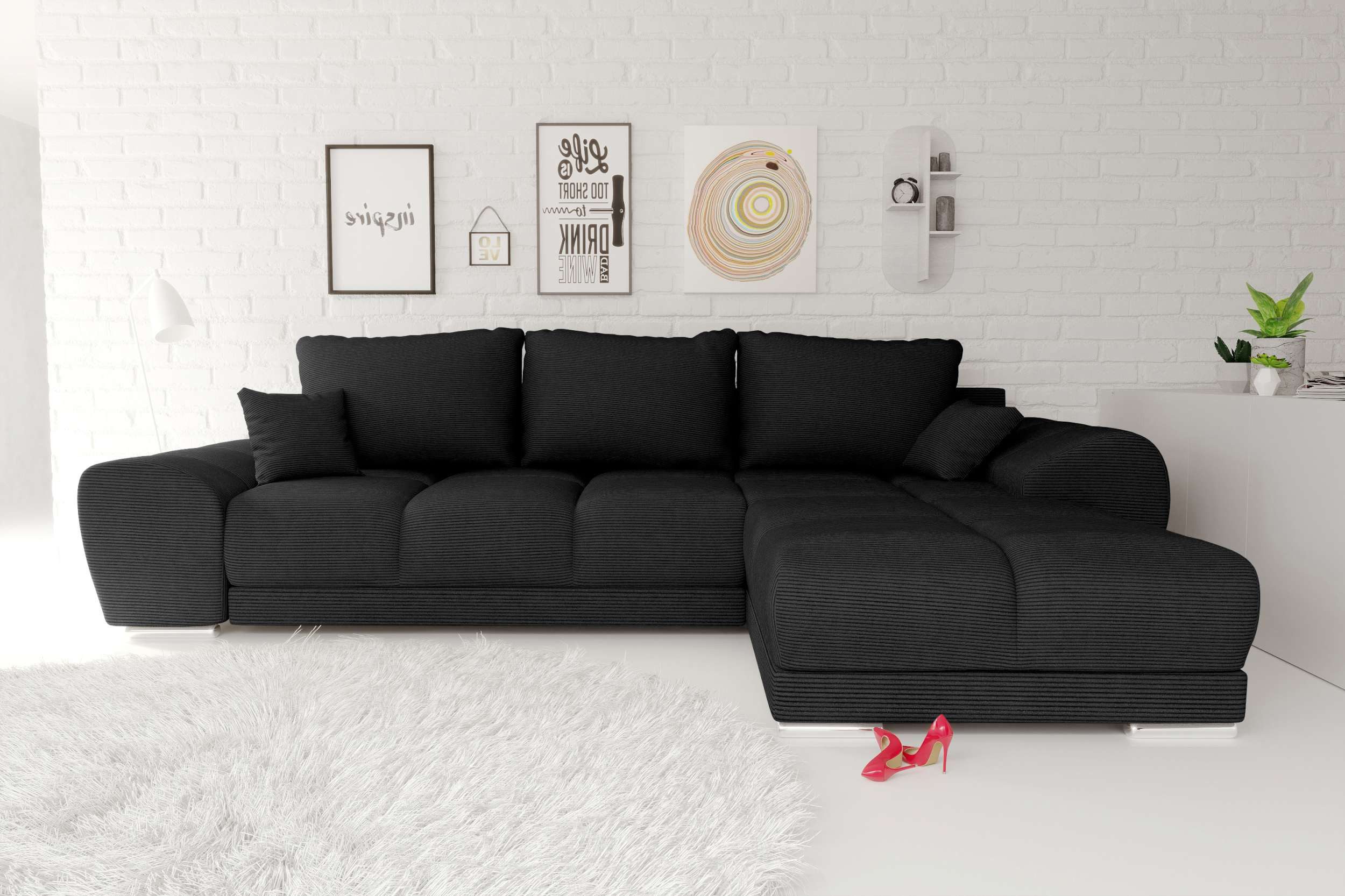 99rooms Ecksofa Antalya, Sofa L-Form, Eckcouch, mit abnehmbaren Kissen, Schlaffunktion, Cordstoff POSO