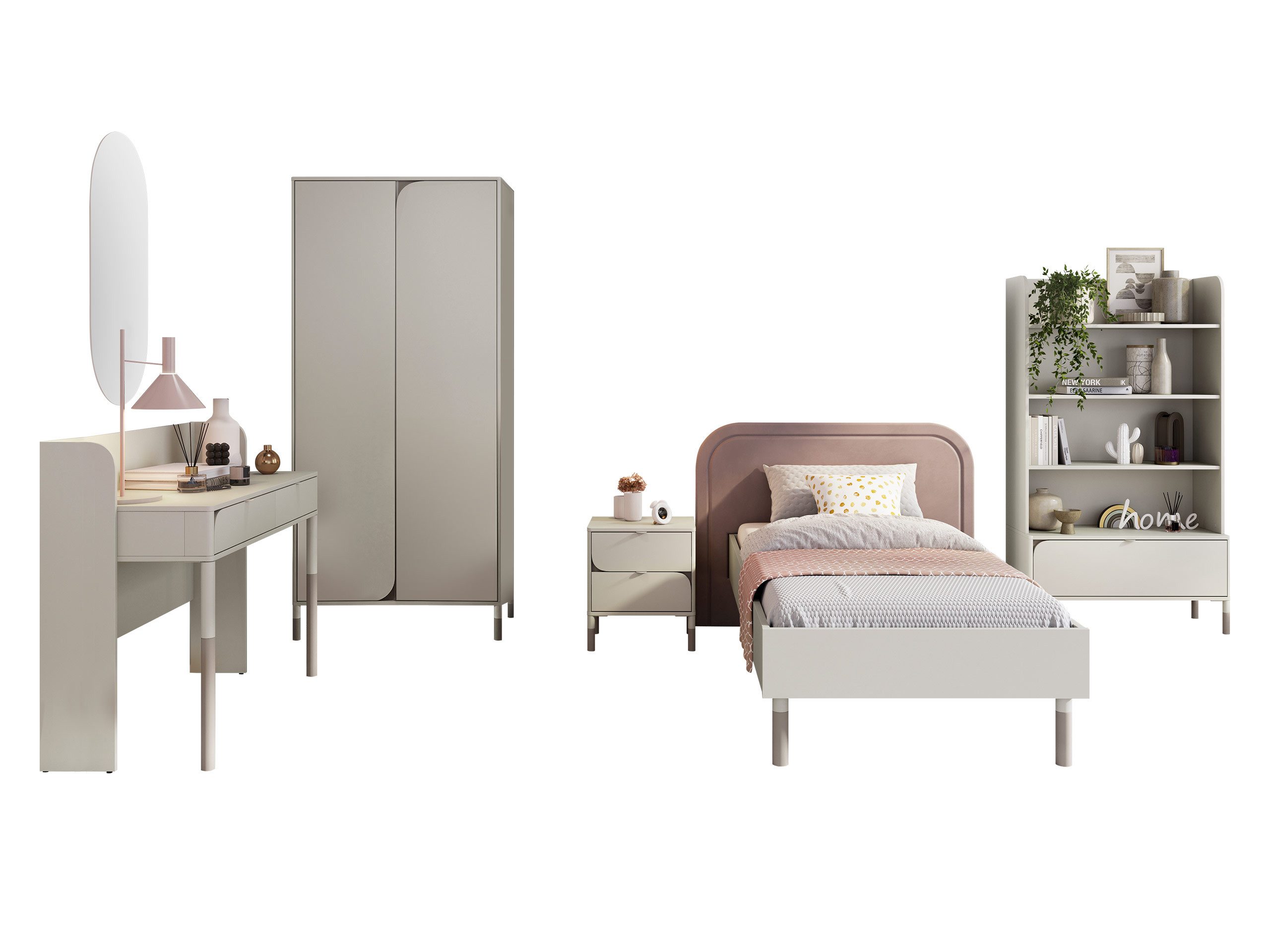 MIRJAN24 Jugendzimmer-Set Harmony I, (6er-Set, Schrank, Regal, Schreibtisch, Spiegel, Bett, Nachttisch)