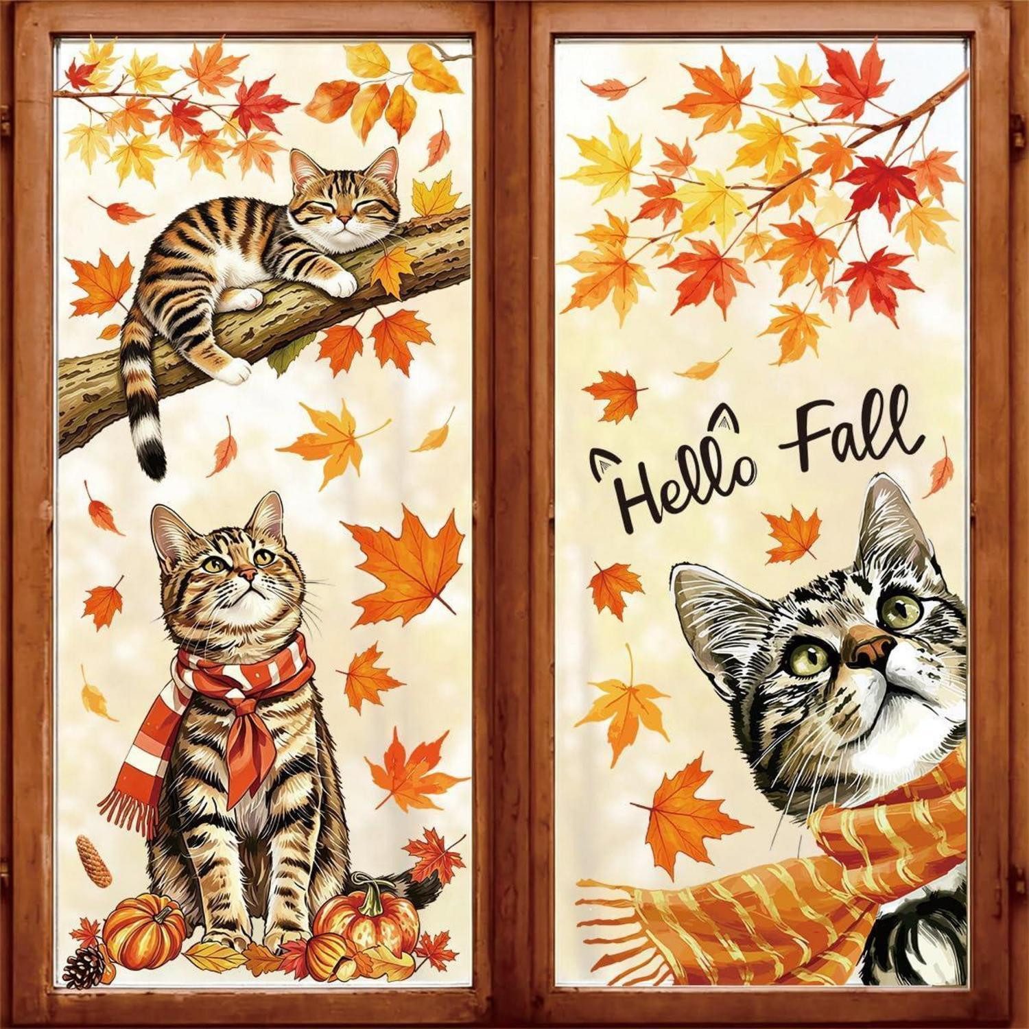 LuxusKollektion Fensterbild Fensterbilder Herbst PVC 83 Stück Ahorn Eicheln