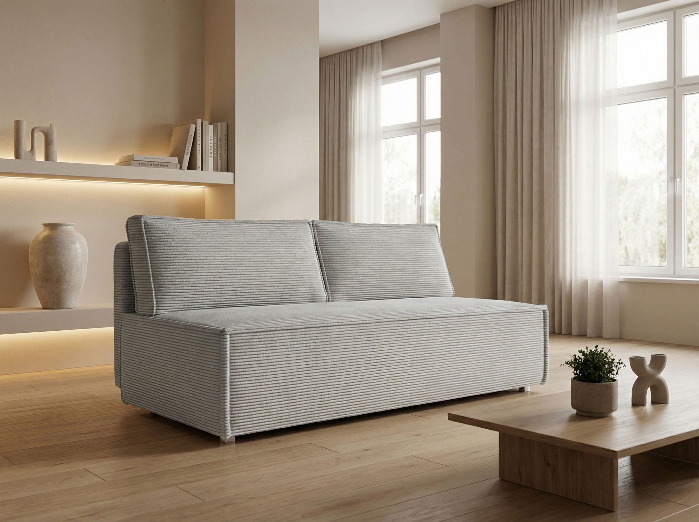 WFL GROUP Schlafsofa Diana mit Bettkasten – 3 Sitzer Couch mit Schlaffunktion, Bettfunktion, MADE IN EU, Schlaffläche 150 × 200 cm, Skandinavische Polstercouch im modernen Design – Weicher Cordstoff
