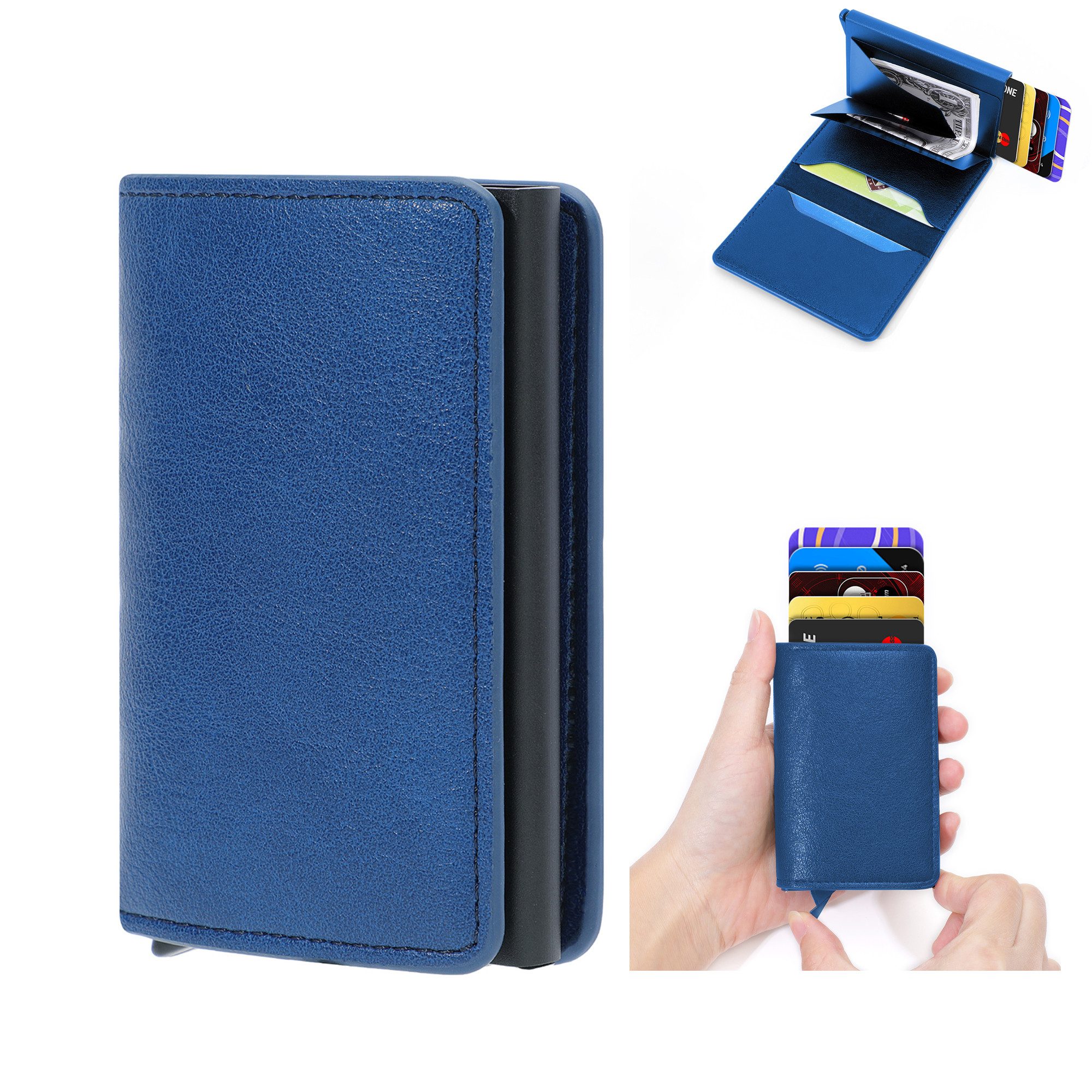 walkbee Geldbörse Geldbörse Herren mit RFID Schutz Portmonee Mini Geldbörse Herren Damen (Mini Geldbörse Kartenetui, Kreditkartenetui mit Münzfach & RFID-Schutz Smart Wallet), Geldbeutel Automatisch Pop Up für 6 Karten,Mini Geldbörse