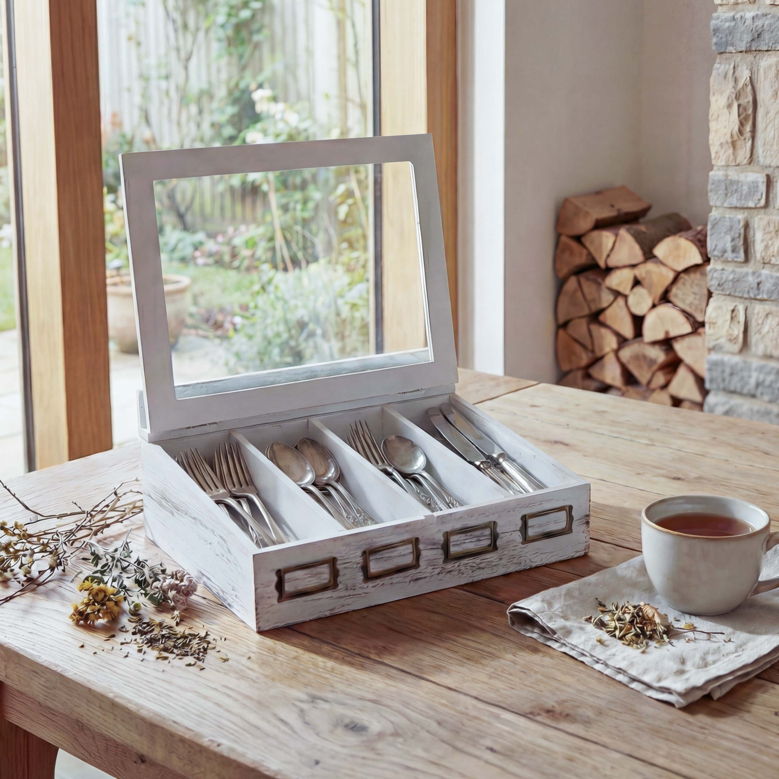 MCW Besteckträger MCW-C25, (1-tlg), 4 Fächer, Mit Etikettenhaltern, Integriertes Sichtfenster