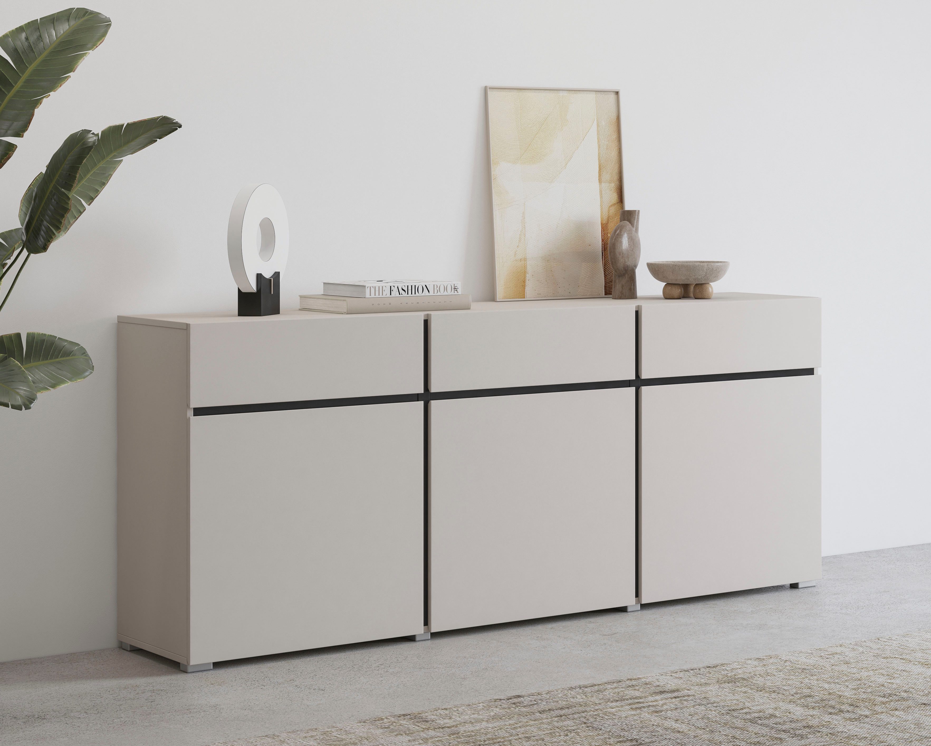 OTTO home Sideboard Cross,Breite 180 cm, moderne grifflose Kommode,3 Türen/3 Schubkästen, Schubladenschrank mit viel Stauraum, Einlegeböden verstellbar