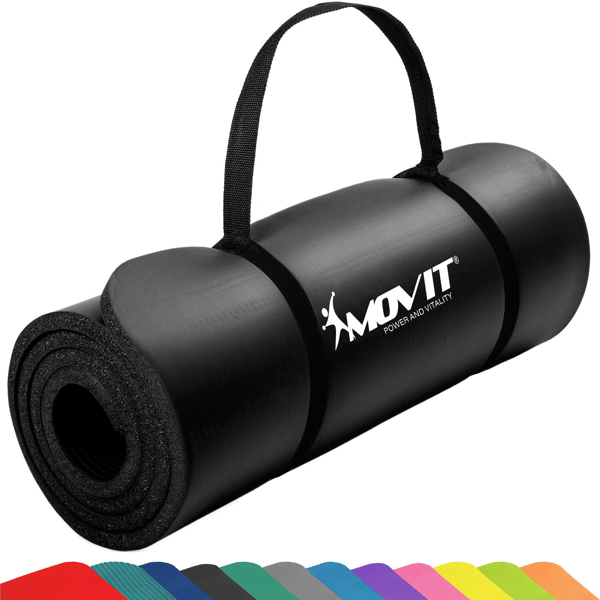MOVIT Yogamatte XXL Pilates Gymnastikmatte, Yogamatte, Training (Schadstoffgeprüft, mit Verschlussband), 190x100x1,5cm oder 190x60x1,5cm oder 183x60x1,0cm, Größen-, Farbwahl