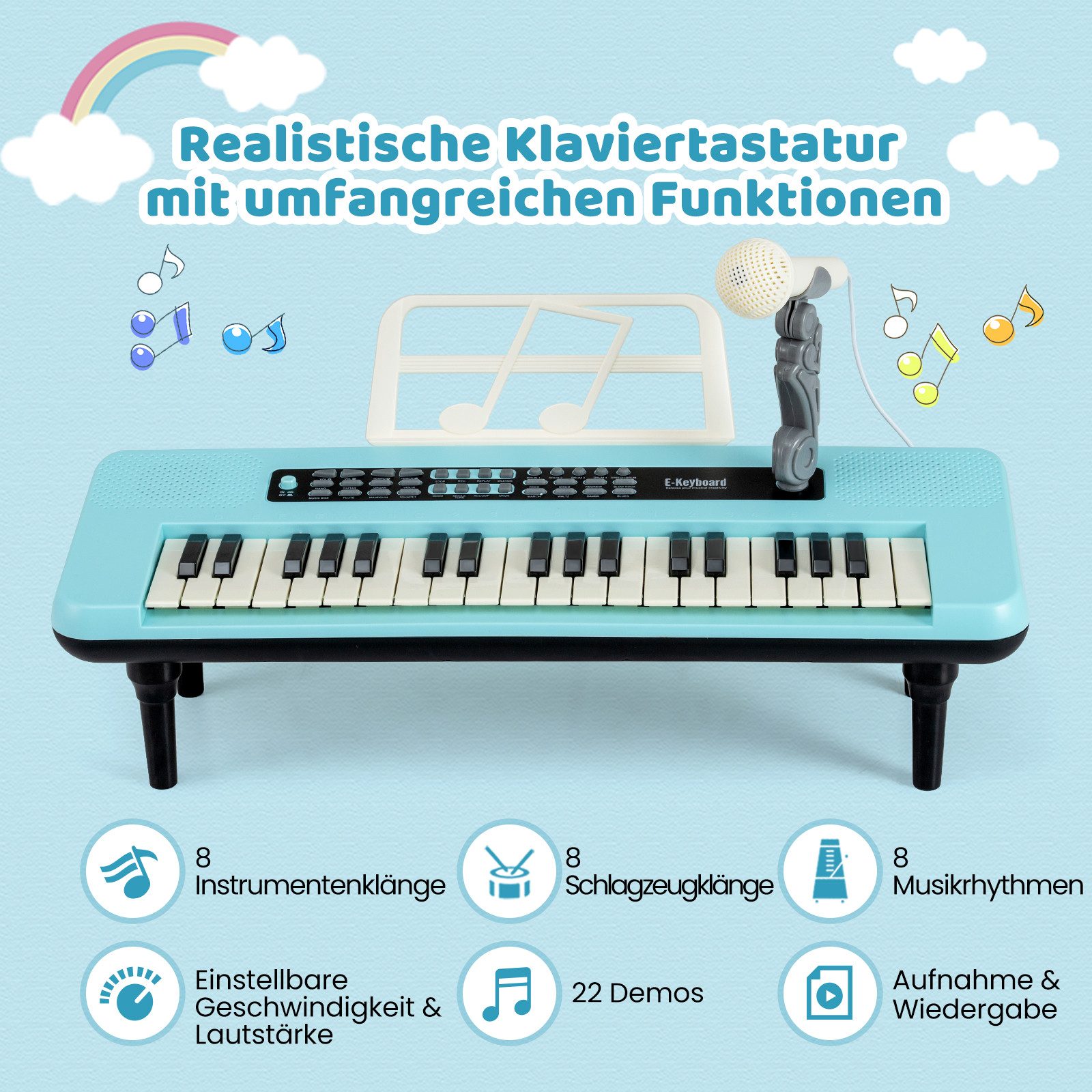 COSTWAY Spielzeug-Musikinstrument, 37-Tasten mit Mikrofon, Notenständer & abnehmbare Beine – Bild 4 von 5