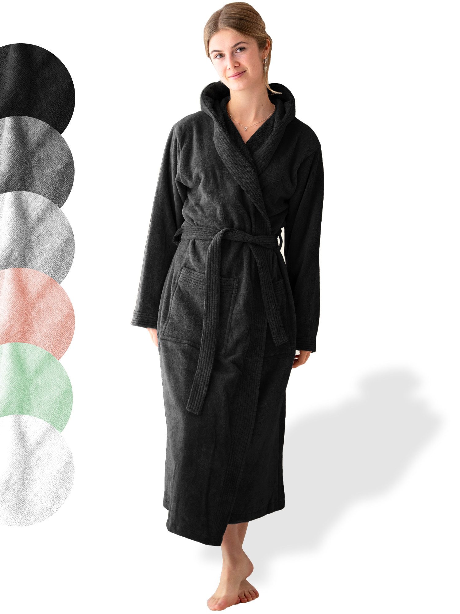 SIEGENTHAL Damenbademantel SIEGENTHAL® Damen Bademantel Frottee Velour Kapuze Weich Wellness Spa, Kapuze, Bindegürtel