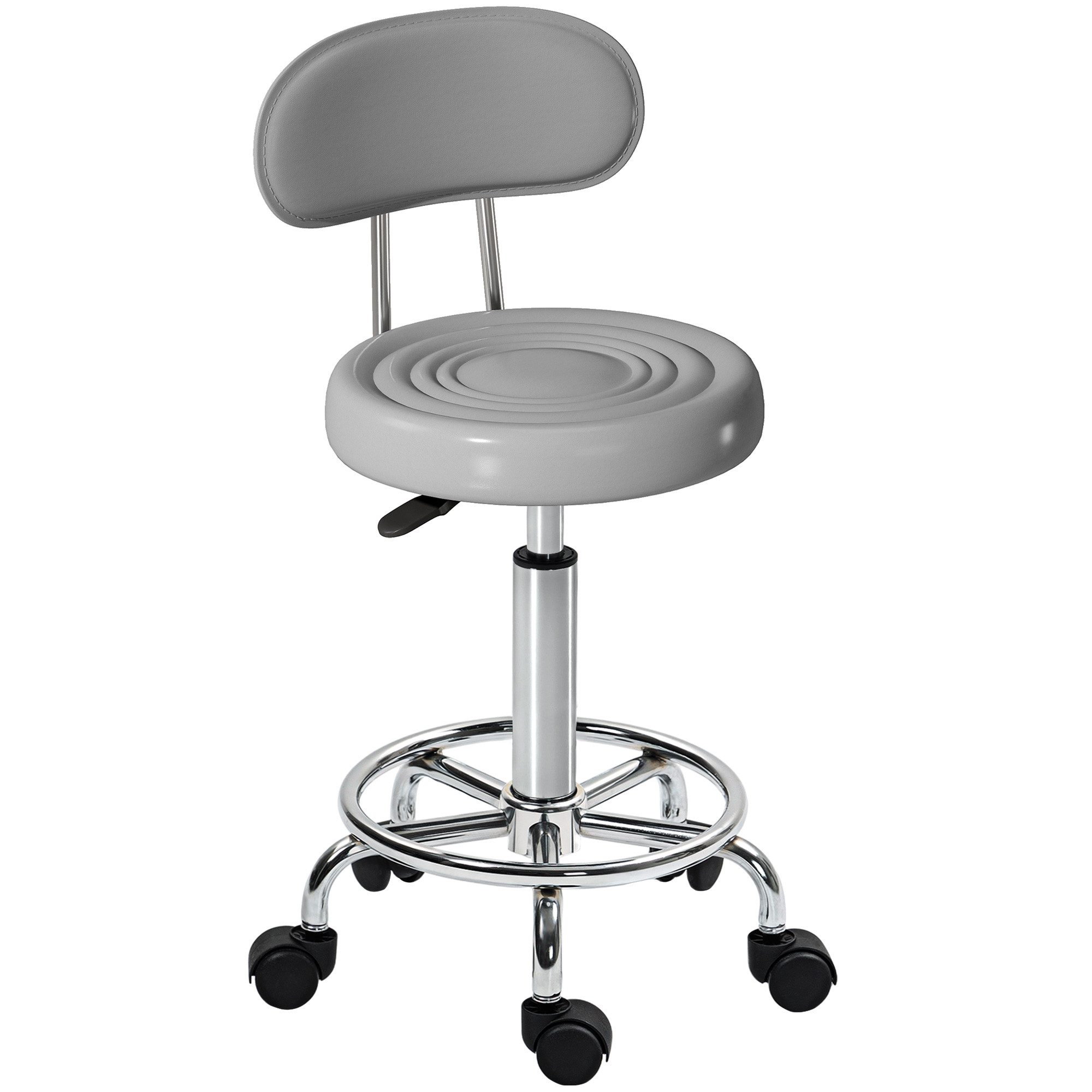 HOMCOM Drehhocker Rollhocker höhenverstellbar Drehbar Salon Hocker mit Lehne (Arbeitshocker, 1 St., Bürohocker), für Büro, Grau – Bild 2 von 5