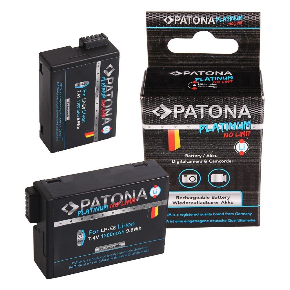 Patona 2x Platinum Akku für Canon EOS Kamera-Akku Erastzakku Kamerakku 1300 mAh (7,4 V, 2 St), 550D 600D 650D 700D LPE8 LP-E8 LP-E8+