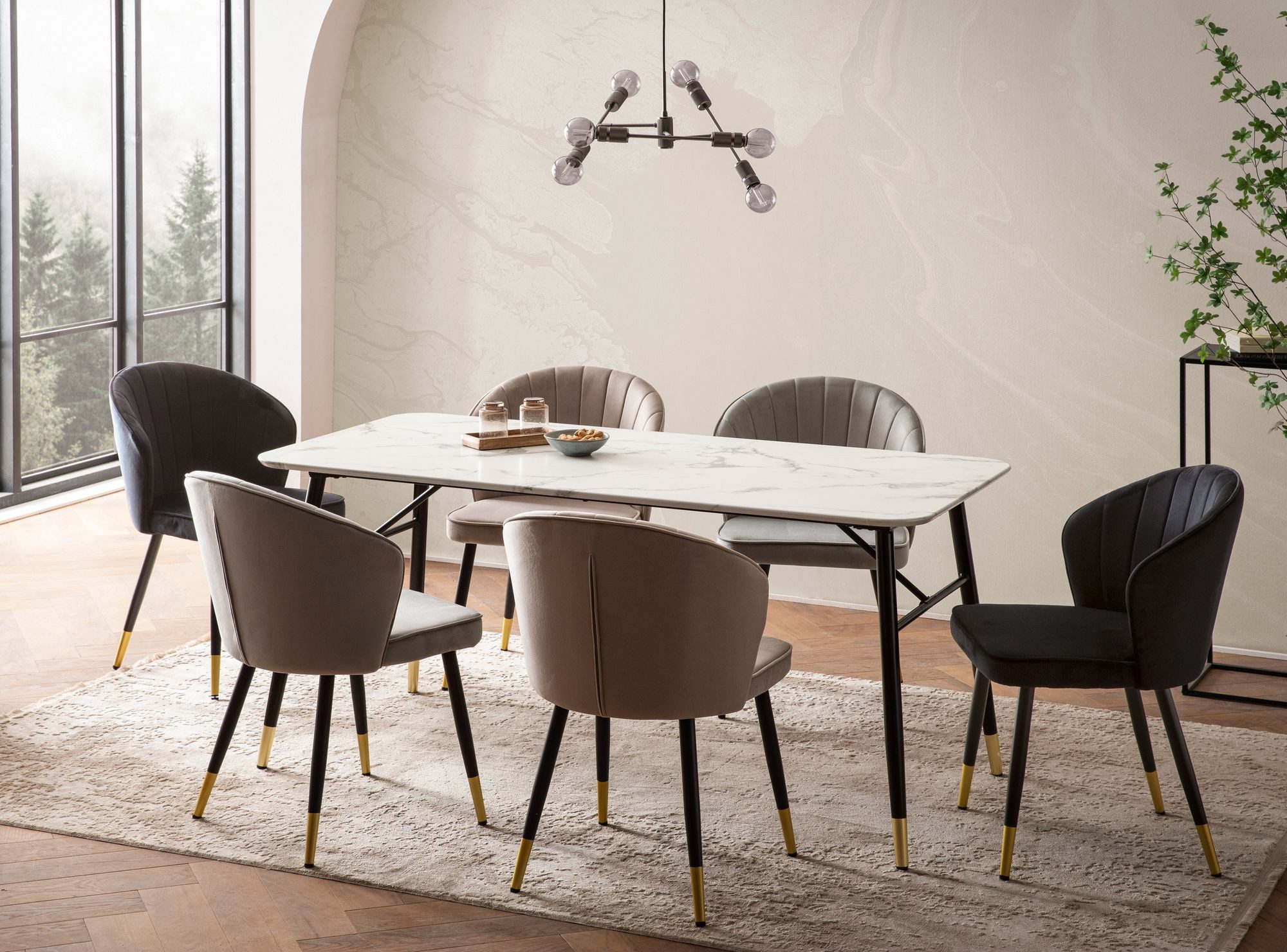FINEBUY Esstisch FB60645 Esszimmertisch Marmor Optik Weiß Küchentisch Tisch Esszimmer (Küchentisch Modern, 140x80x76 cm Marmor Optik Weiß), Speisetisch Esszimmer, Esszimmertisch Metallbeine