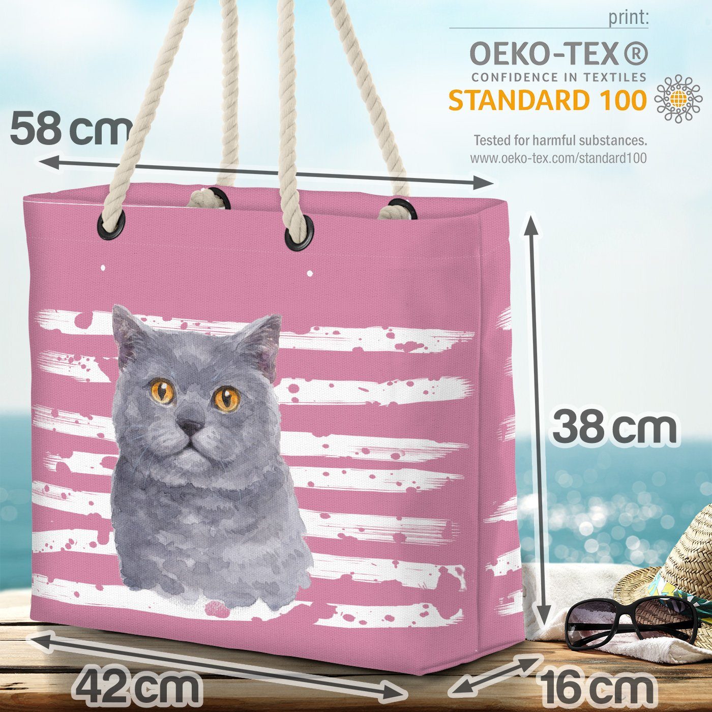 VOID Strandtasche (1-tlg), Britisch Kurzhaar Tier Haustier Katze rosa