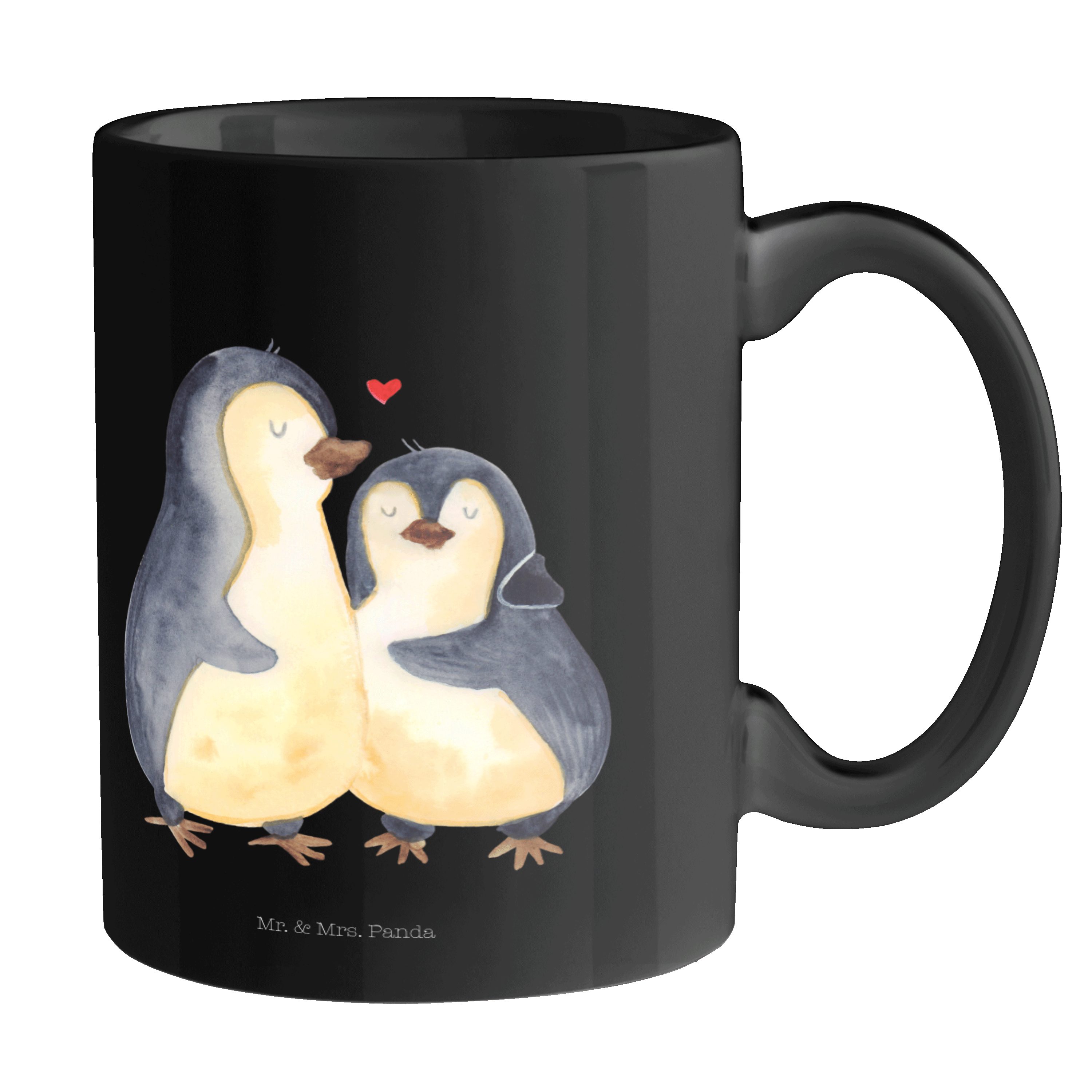 Mr. & Mrs. Panda Tasse Pinguin umarmend - Schwarz - Geschenk, Kaffeebecher, Liebe, Liebesbew, Keramik Schwarz