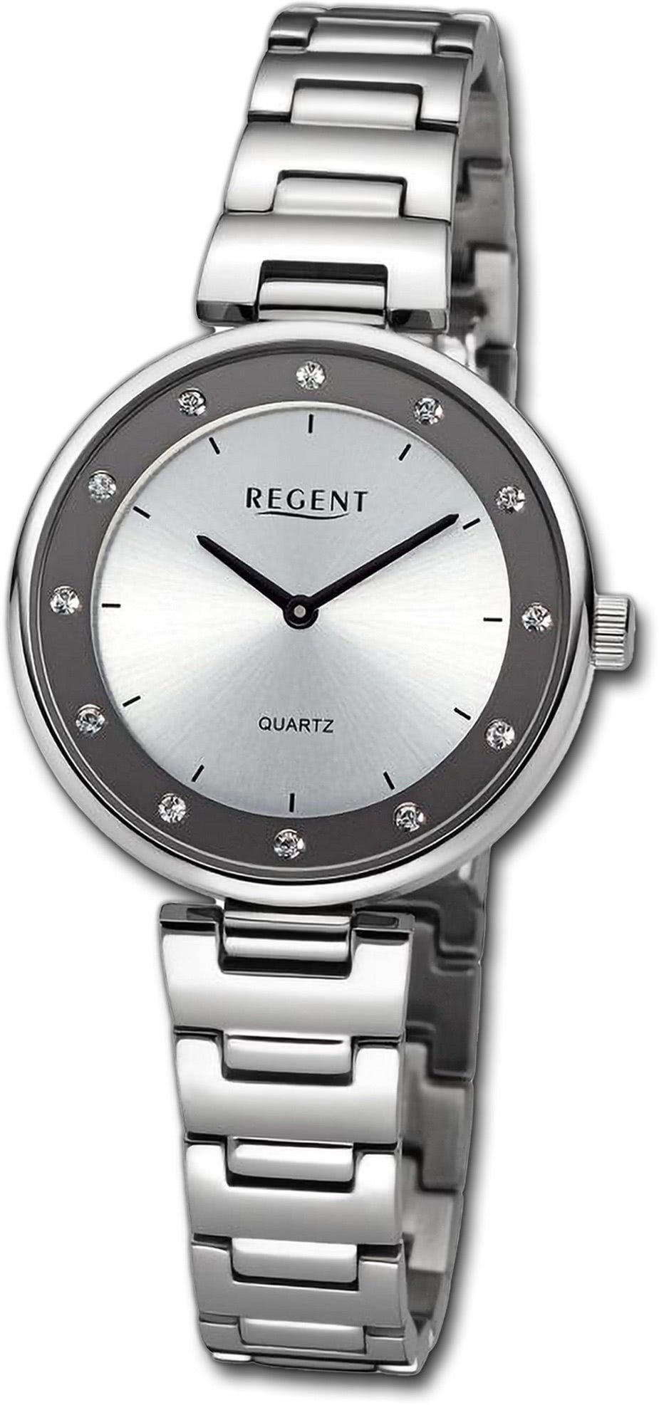Armbanduhr silber, Metallarmband Regent Analog, Gehäuse, groß Damenuhr Damen (ca. Quarzuhr Regent 34mm) rundes extra