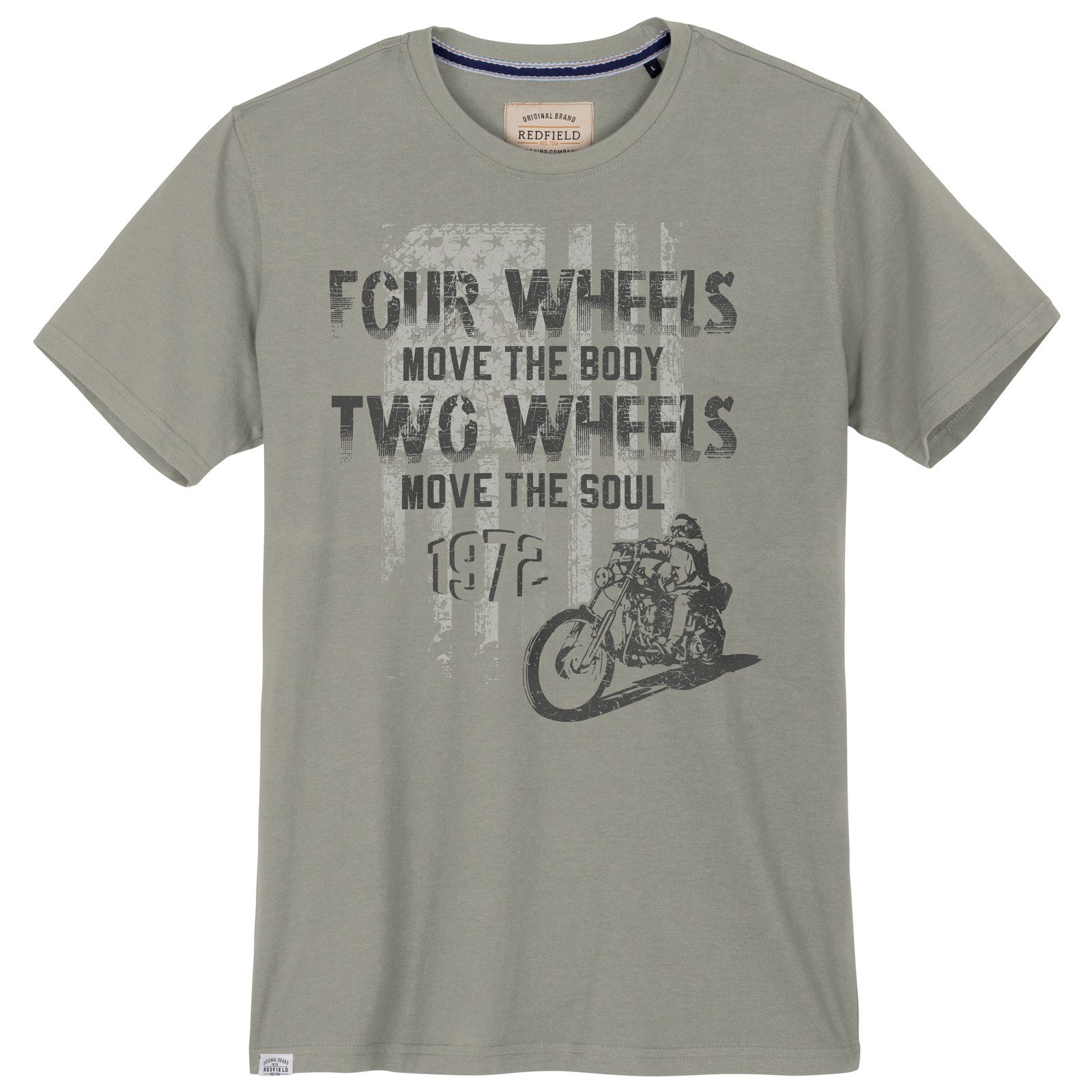 redfield Print-Shirt Redfield Übergrößen T-Shirt Motorrad-Print steingrau