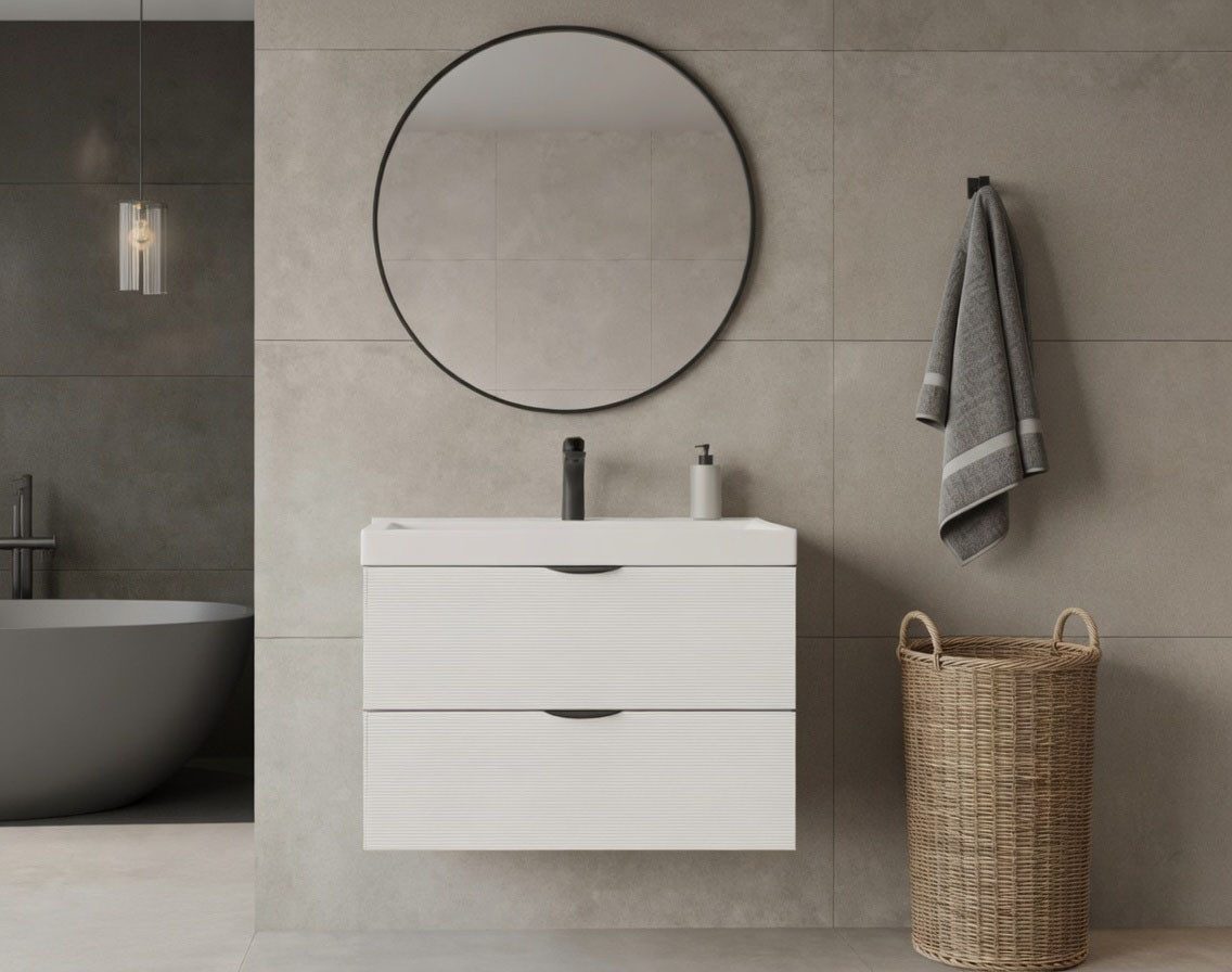 welltime Waschtisch FLOW STRIPE mit Waschbecken, Breite 60 oder 80cm, modernes Design, Schrank mit 2 Schubladen, Soft-Close-Function, in 2 Breiten erhältlich