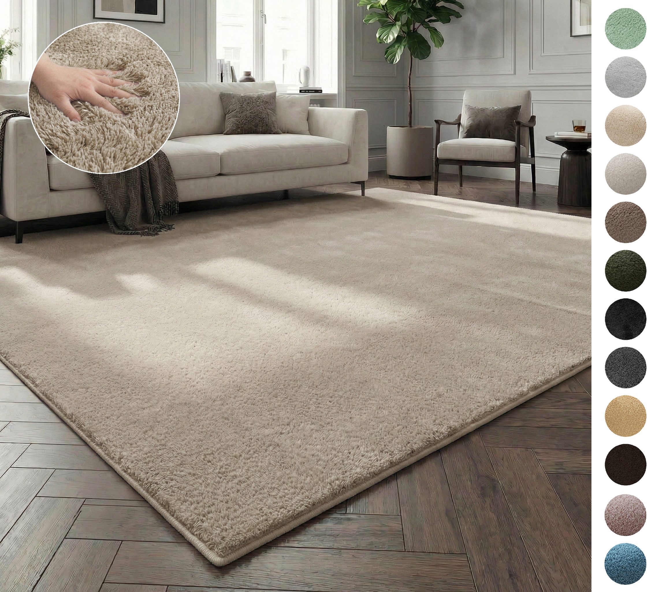 OTTO home Teppich Cali, in Standard- und Premium-Qualität, 13 mm oder 16 mm Höhe, rechteckig, Uni-Farben, kuschelig, & weich, waschbar, Wohnzimmer, Schlafzimmer