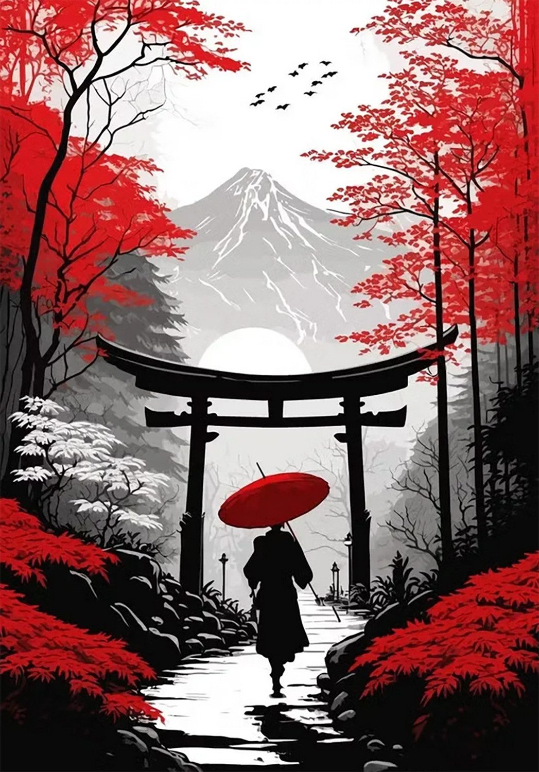 TPFLiving Kunstdruck OHNE RAHMEN, Japanische Landschaften, Berge und Tempel günstig online kaufen