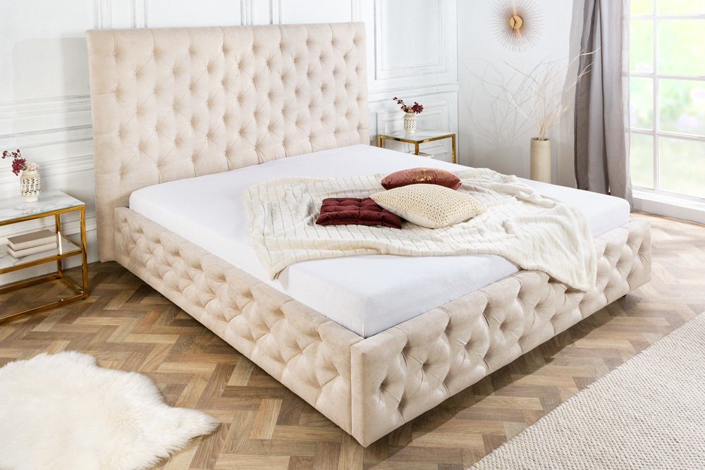 riess-ambiente Bett »PARIS 160x200cm beige / schwarz«, Polsterbett ·  Strukturstoff · Chesterfield-Design
