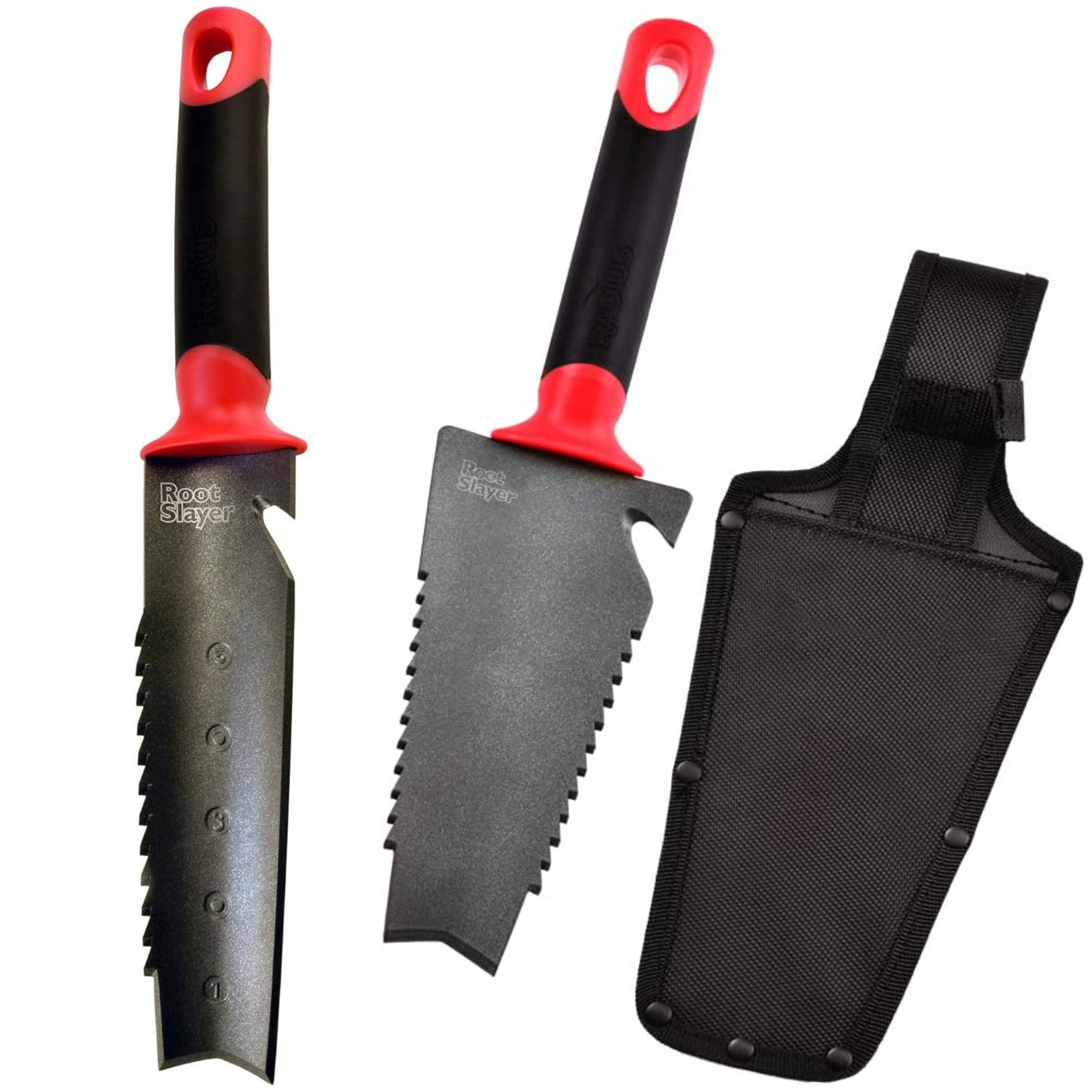 Root Slayer® Blumenkelle Radius Handschaufel, (Spar Set, 2 St., Blumenkelle + Unkrautjäter), Pflanzkelle, Gartenschaufel multifunktional aus Kohlenstoffstahl