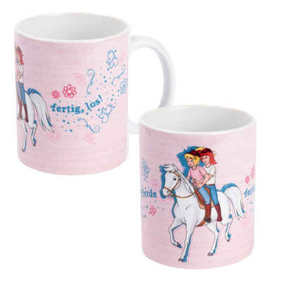 United Labels® Tasse Bibi & Tina Tasse - Auf die Pferde, fertig, los! Rosa 320 ml, Keramik